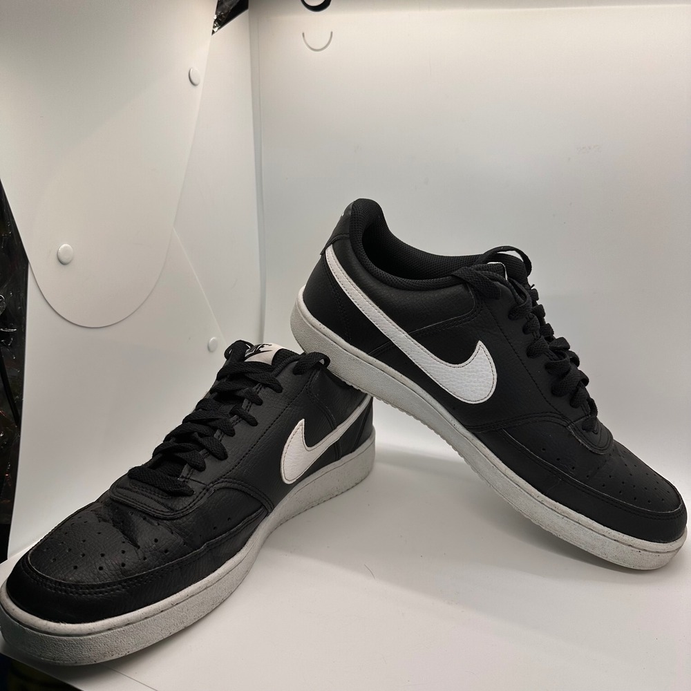 Nike Court Vision Low Sneakers Black White Leather Athletic Sneaker Shoes 10.5 - Picture 4 of 12